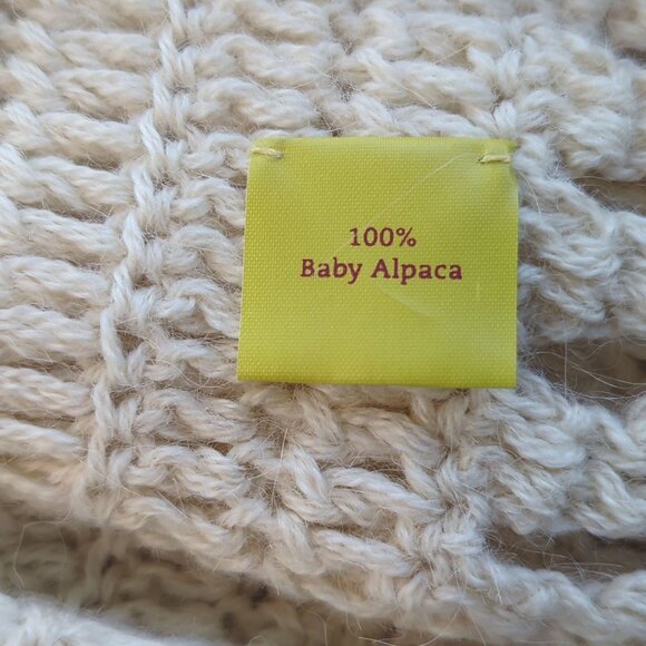 KUNA Cardigan Ivory Alpaca Sweater Women M Open Knit Crochet Boho Peru - Picture 10 of 15